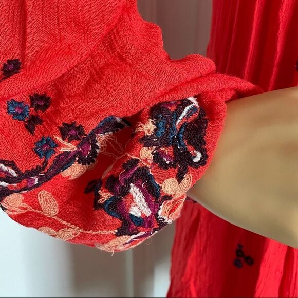 Free People Women’s Oxford Embroidered Mini Dress Red Combo Size Small - Picture 4 of 16